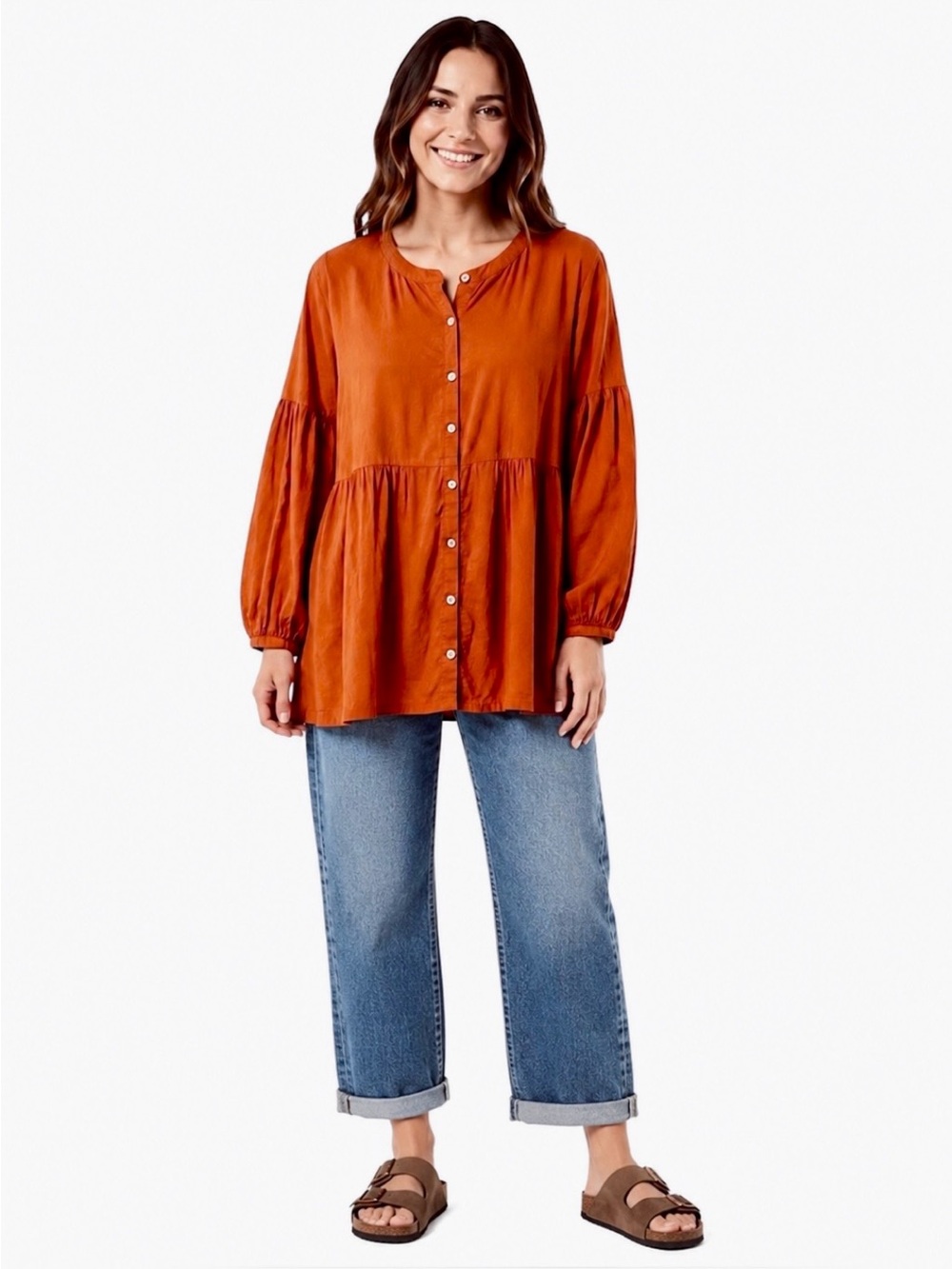 Gudrun Sjoden Tunic Top Boho Lagenlook Rusty Orange XL Prairie Organic Cotton